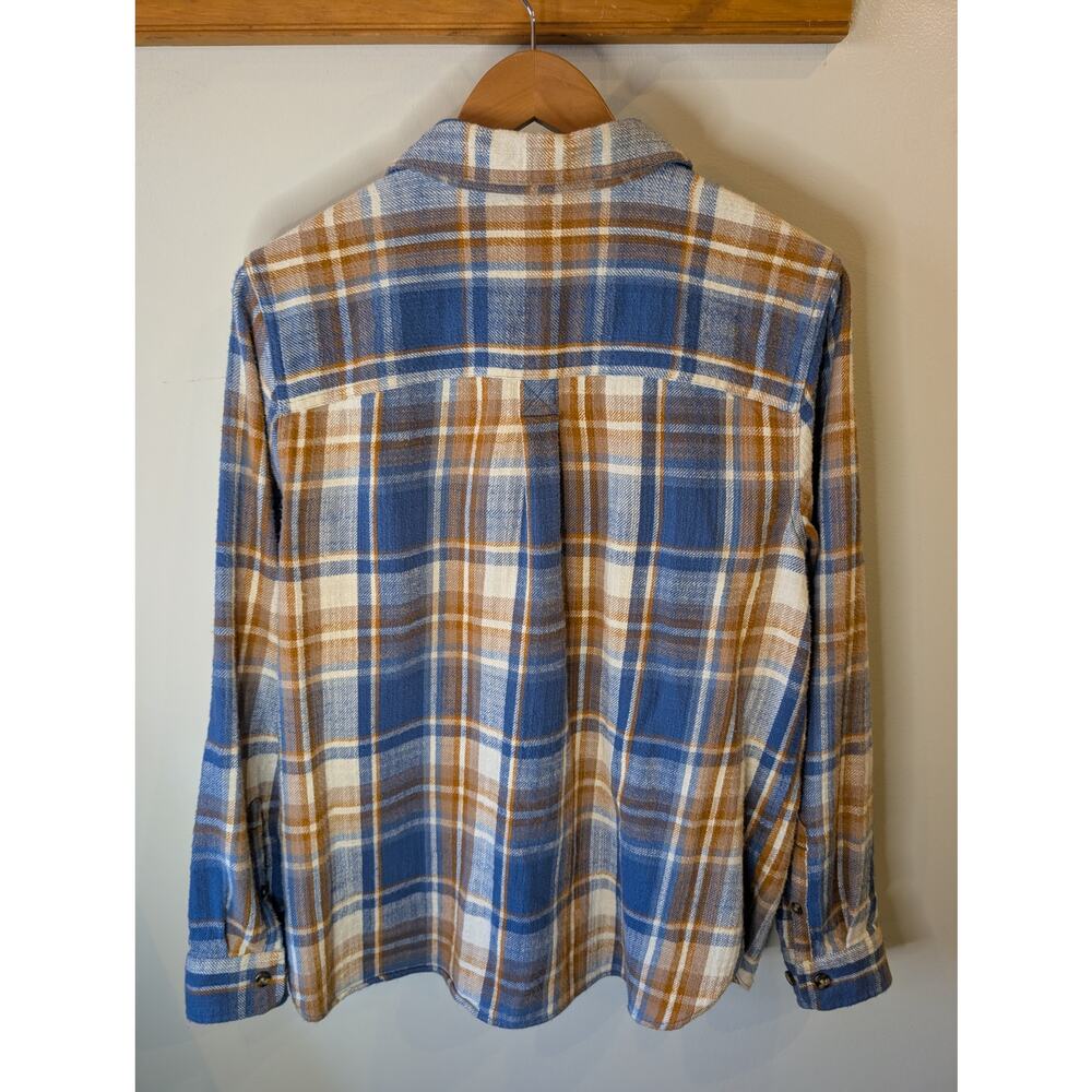 L.L. Bean Women's Flannel Shirt Blue Camel Plaid Button Down Large Regular - Picture 8 of 8